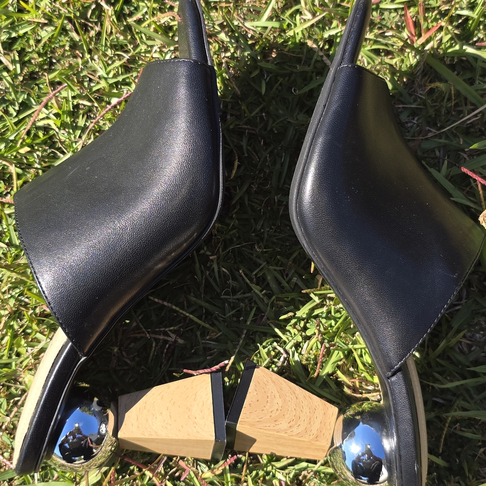 Alfani Black Mules with Unique Wooden Heel